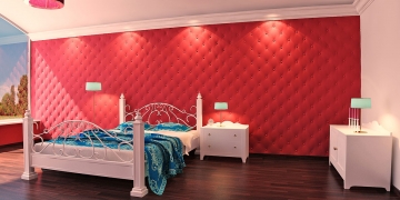 3d панели для стен Кожа капитоне - пример оформления спальни